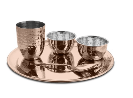 Shri & Sam Stainless Steel Hammered Rose Gold Diamond Thali Set with PVD Coating - Image 2